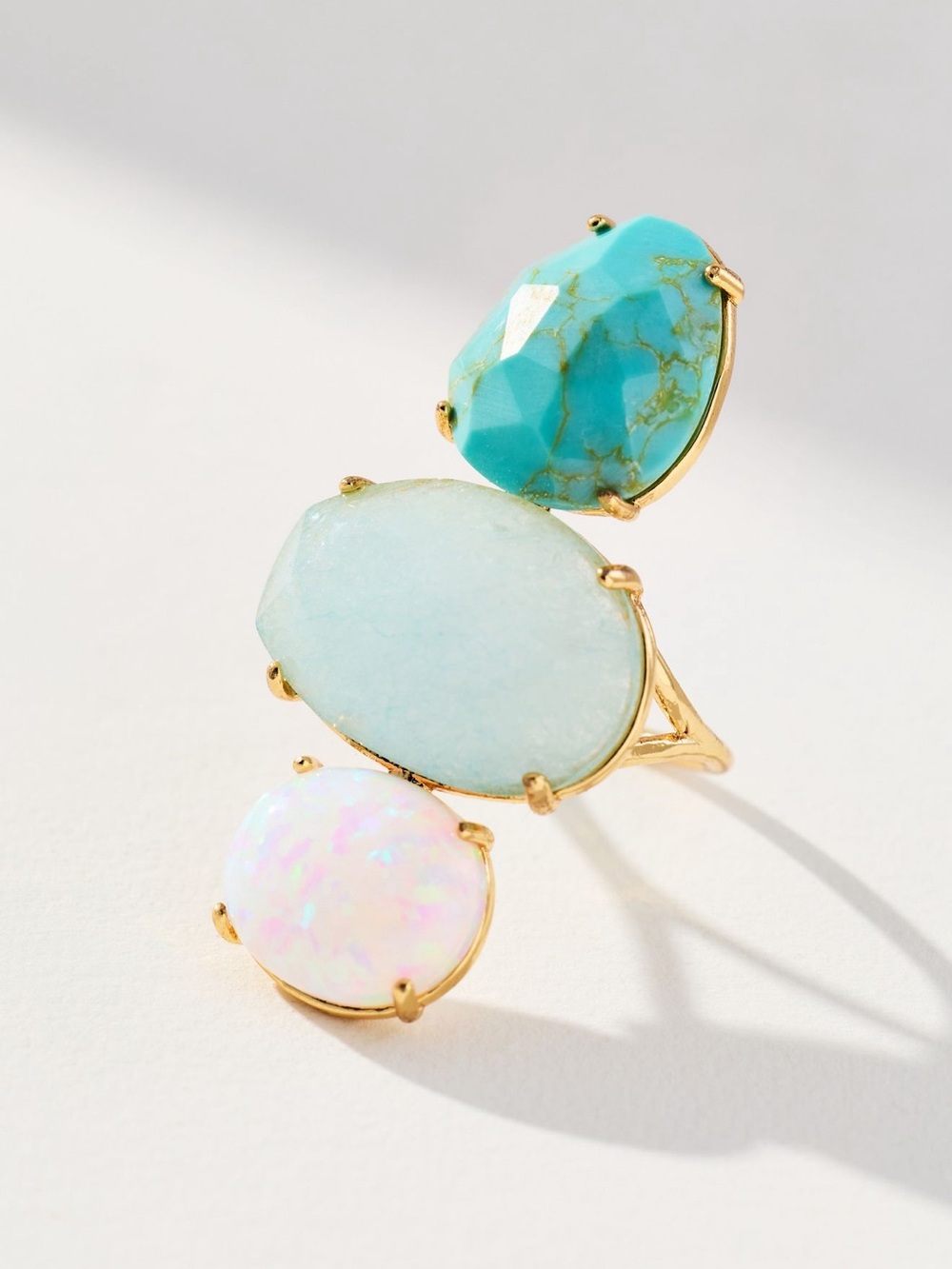 Anthropologie Triple Stone Cocktail Ring Brass Multi Color Stones SIZE 7 NEW